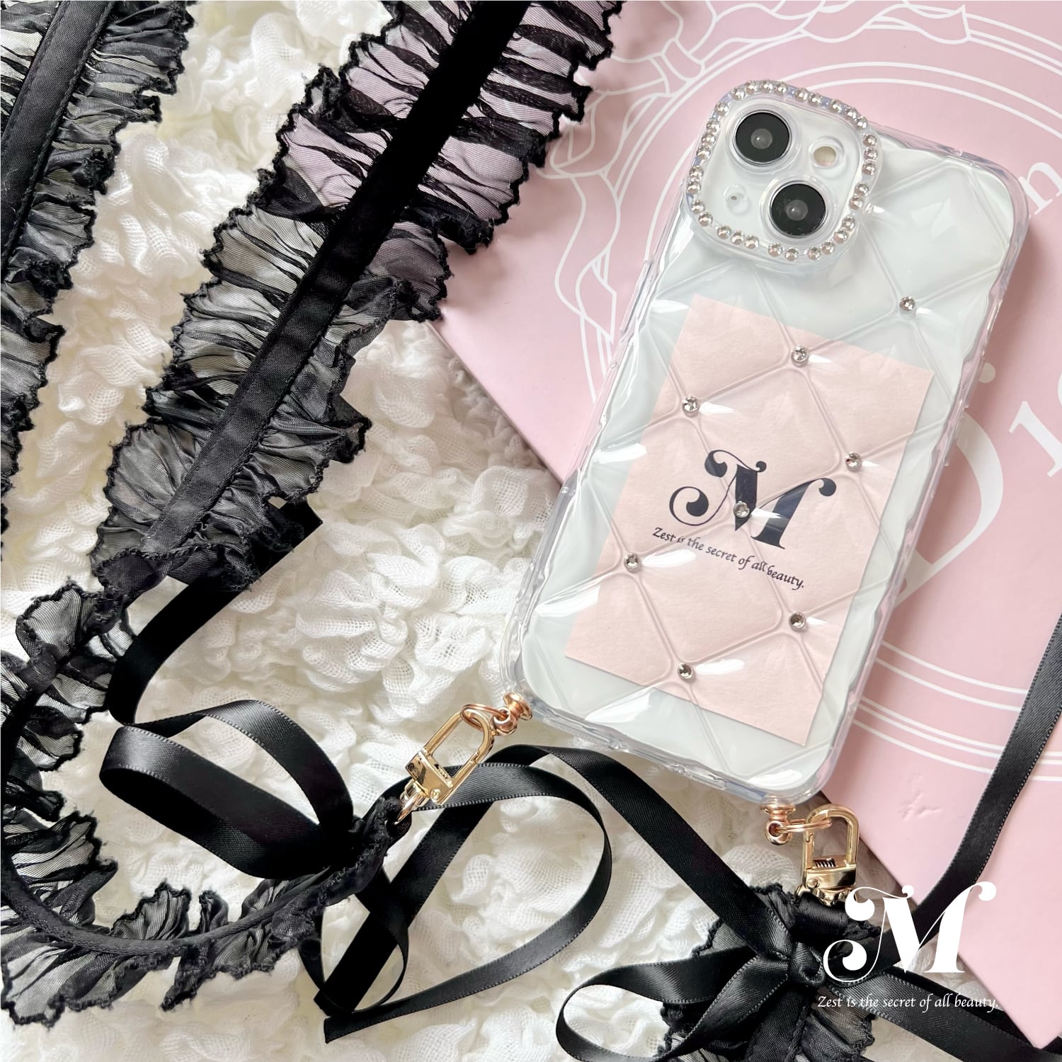 チュールストラップキルティングクリアiPhoneケース | Matey