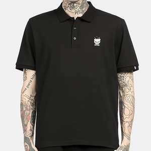 【HIPANDA ハイパンダ】メンズ ポロシャツ MEN'S ONE-POINT PRINTED SHORT SLEEVED POLO SHIRT / WHITE・BLACK