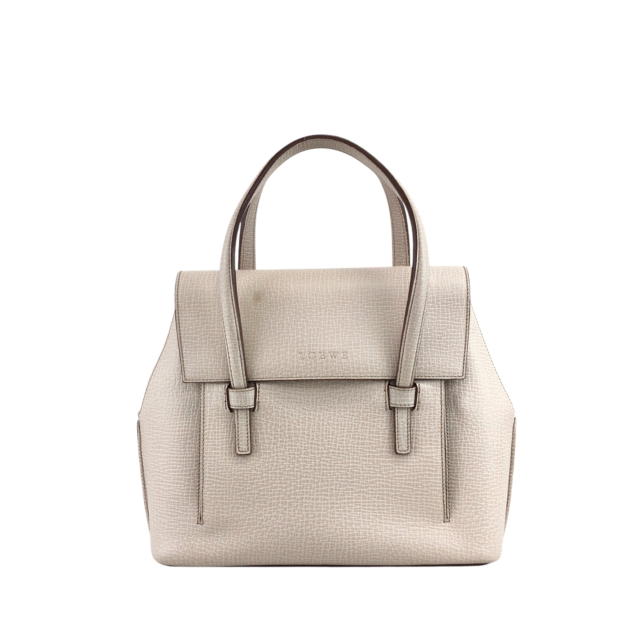 LOEWE ロエベ ハンドバッグ アイボリー レザー 型押し vintage LOEWE ロエベ ハンドバッグ アイボリー レザー 型押し vintage