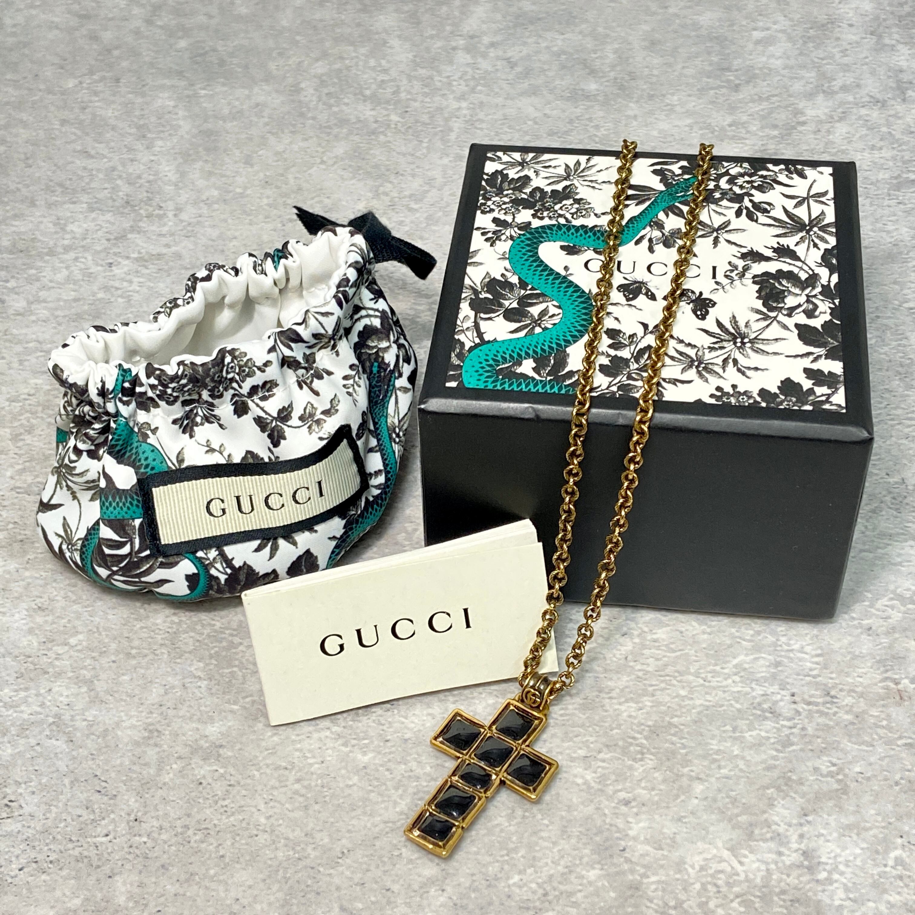 GUCCI グッチ クロスモチーフ ネックレス ブラック ゴールド