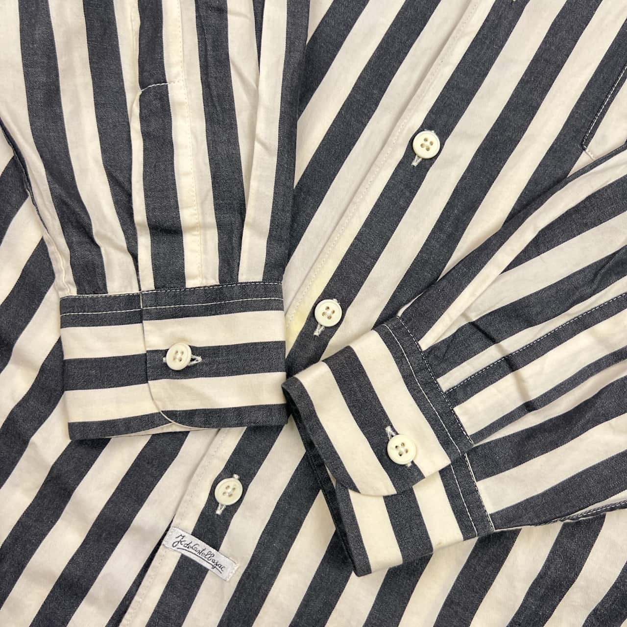 イタリア製 CASTELBAJAC カステルバジャック ストライプ 長袖シャツ M/ダークグレー ×ホワイト系 メンズ