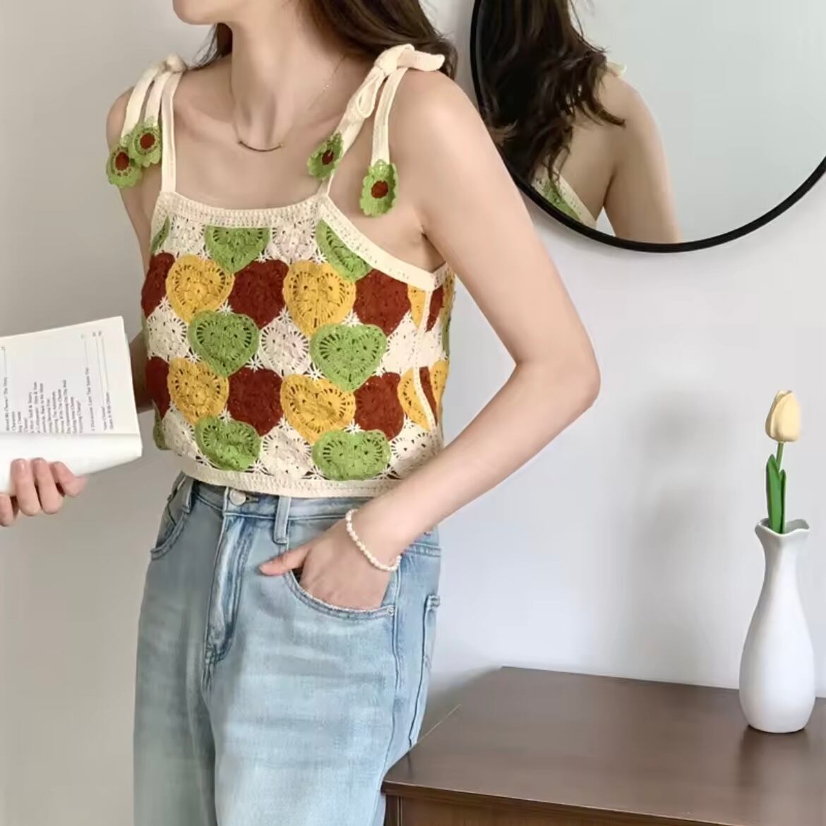 ハートクロシェニットキャミソール