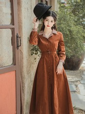【0112】Waist Belt Retro Long Sleeve Dress