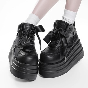 ウィングリボン厚底ハイカットブラックスニーカー（lli_6569）