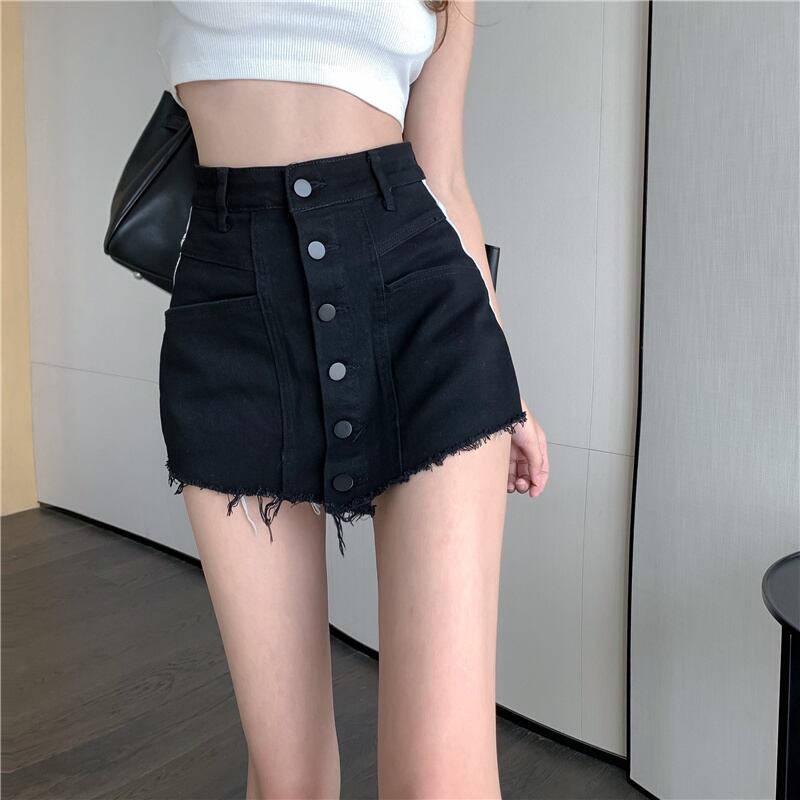 ブラックホワイトブレストスカート サマーハイウェストウェストスリムカジュアルショーツ 薄手 夏物 ブルマー ステッチ ドラファッションホール94234097921