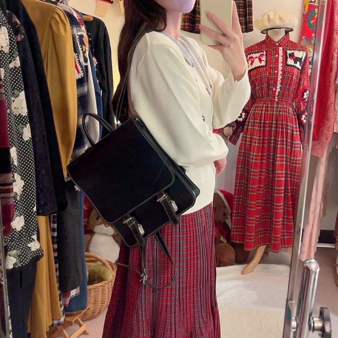 white stitch satchel bagpack