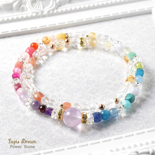 不安や恐れを取り除いて元気が出るお守り  | ローズアメジストと24種類のパワーストーンのブレスレット