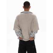 VINTAGE ストリート フェイクレイヤード ニットシャツ T1882