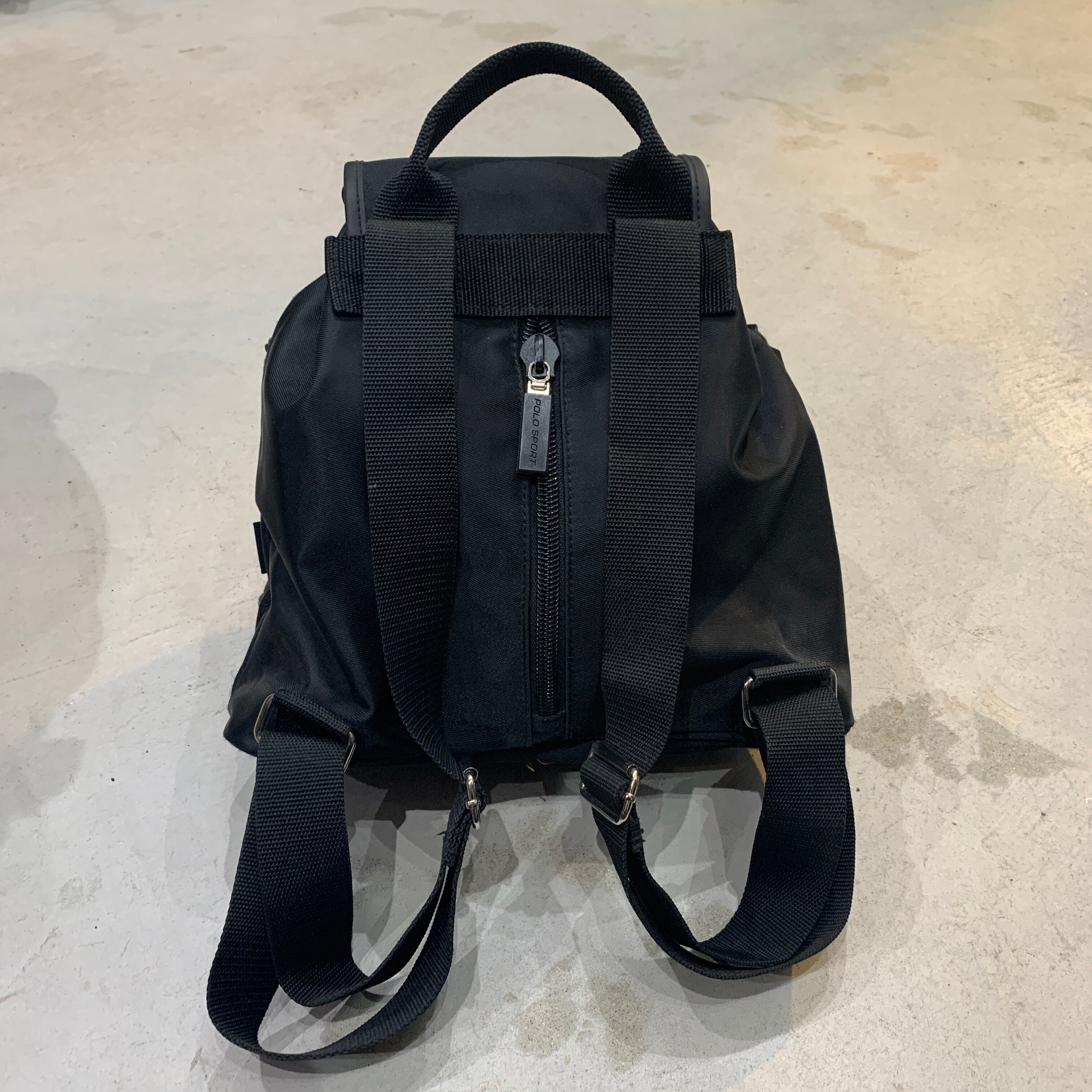 90s POLO SPORTポロスポーツ リュック バックパック 黒 星条旗 | 古着 