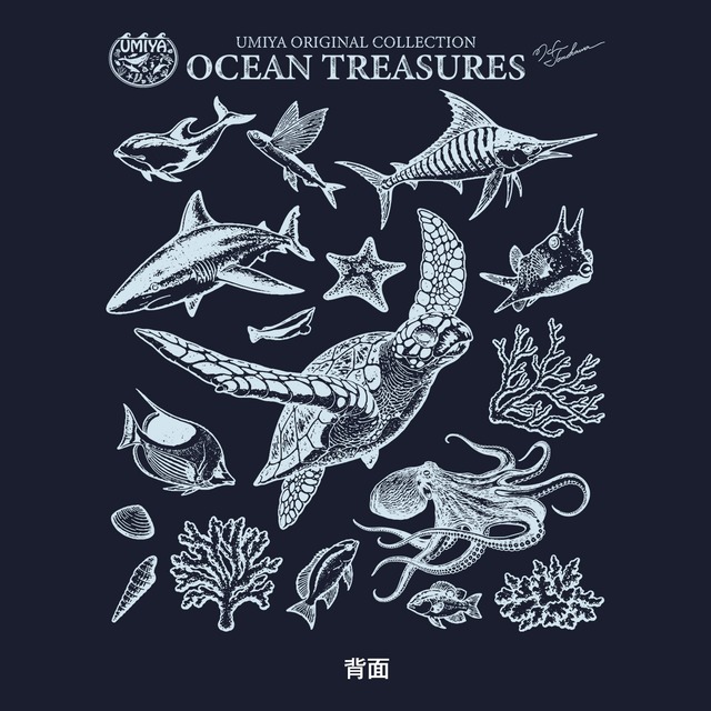 海洋生物ヴィンテージ風プルオーバーパーカー｜OCEAN TREASURES／Model-03（ネイビー）