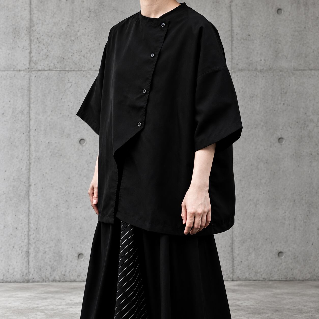 【ORV0182】Asymmetric Short Sleeve Shirt / 2color