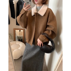 patchwork lamb wool collar versatile warm wool coat(SN046)