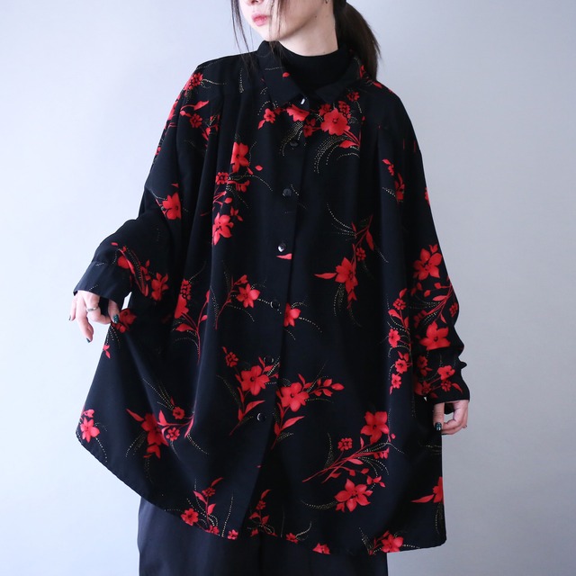 beautiful flower pattern yoke tuck design over silhouette shirt