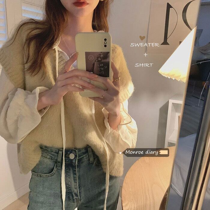 Vネックセーター レディーススプリングニットショートトップス 春物 モンロー64286732414