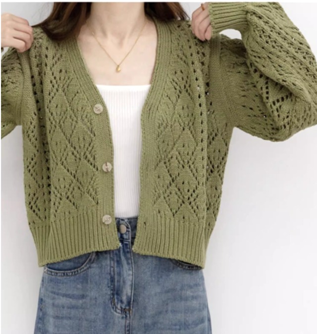 透かし編みショートニットカーディガン W01185