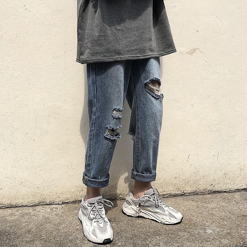 全1色 デニム パンツ ストレート カジュアル ダメージ おしゃれ