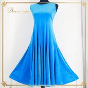 フラダンス 衣装 ワンピース ドレス ブルー系 アロハエミカ 水色 ベロア 光沢 明るい 無地 シンプル ハワイアン 鮮やか ノースリーブ 袖なし Aloha Emika 高級感 アロハ