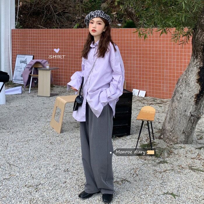 シャツ ジャケット スプリングスタンダードブラウス レトロ 春物 パープル モンロー22491064926