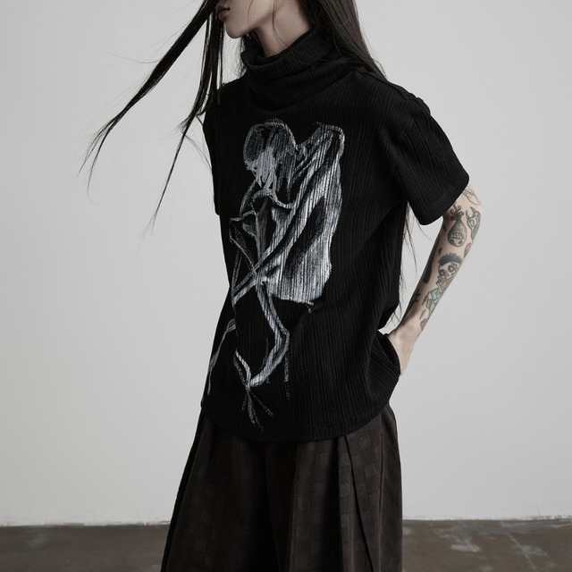 Abstract figure ribbed t-shirt C1547