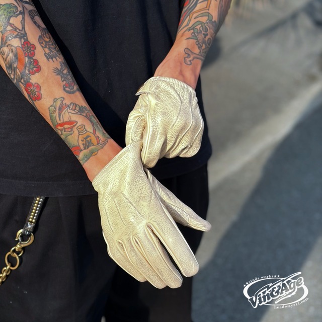 レザーグローブ ショート丈 バイクグローブ 牛革 メンズ アイボリー Vin & Age ヴィンアンドエイジ TYPE VG25_26 SHORT PLAIN GLOVES