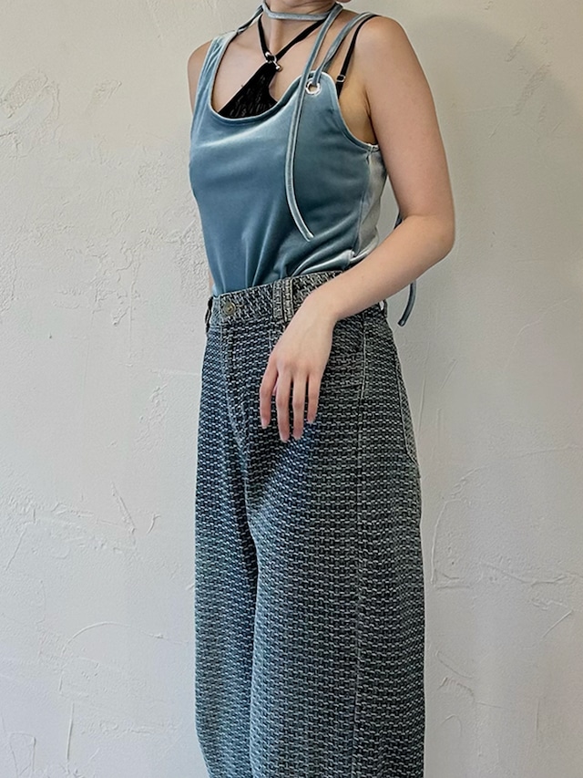 Strap Design Velour Tank Top / LIGHT BLUE