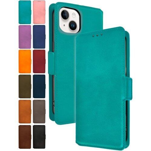 シズカウィルRe iPhone 14 ケース カバー 手帳型 本革調 レザーケース 1個入り エメラルドグリーン 3681