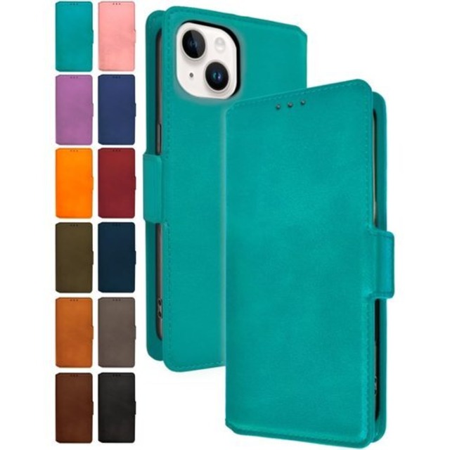 シズカウィルRe iPhone 14 ケース カバー 手帳型 本革調 レザーケース 1個入り エメラルドグリーン 3681
