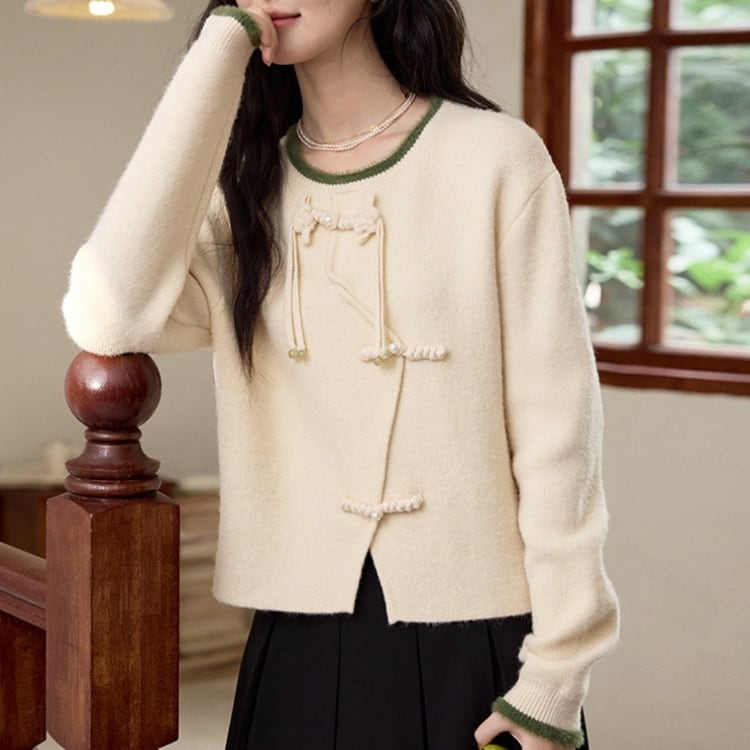 パールチャイナボタン付き　ニットトップス　YS00141