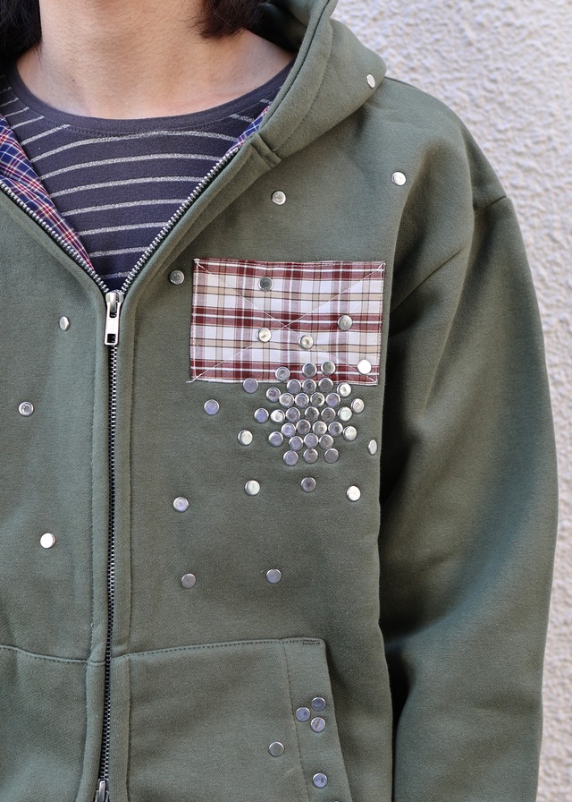 【Hannah Creak/26aw】Studded Hoodie Double Zip khaki