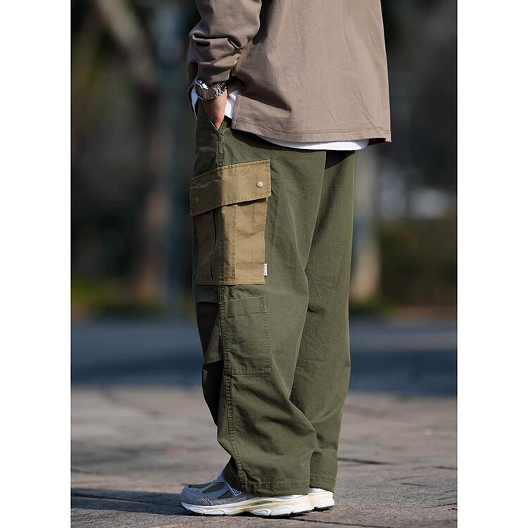 ★COLOR BLOCK MULTI-POCKET STRAIGHT PANTS　　　A0721