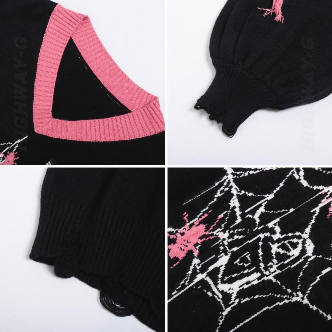 Cookies Highway Tee Spider 関税送料込み ランキング3位》スパイダーネットVネックダメージセーター(全
