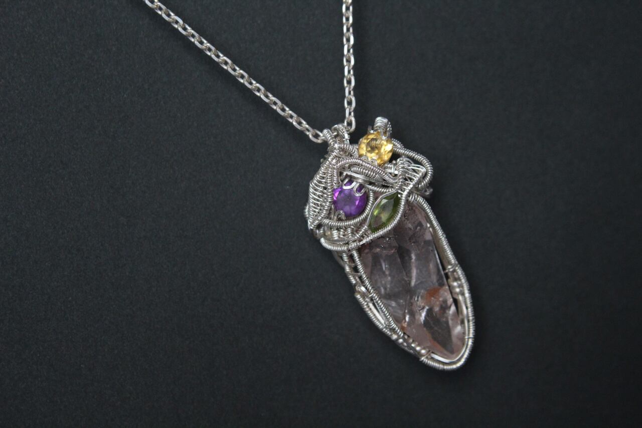 Himalayan crystal & Peridot & Amethyst & Citrin silver925 wire wrapping pendant