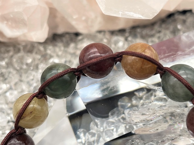 編みブレスレット（MIXスチル・水晶・ブラックトルマリン）
