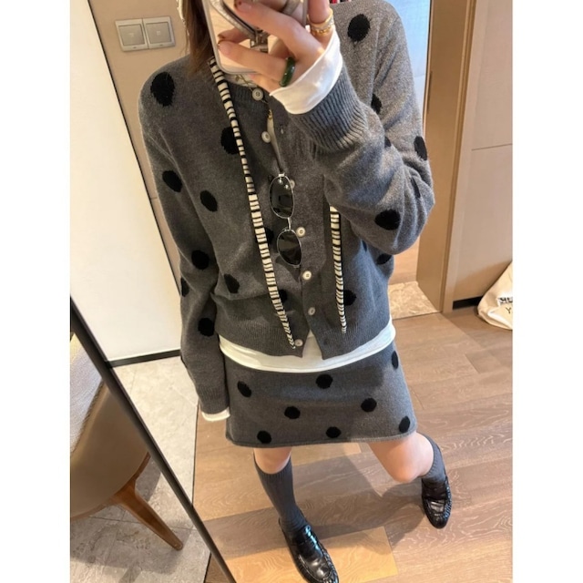 SET◆Polka dot knit skirt set　B722