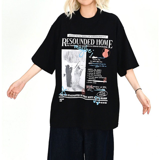 グラフィックコラージュアートレタリングTシャツ 2col   R02008