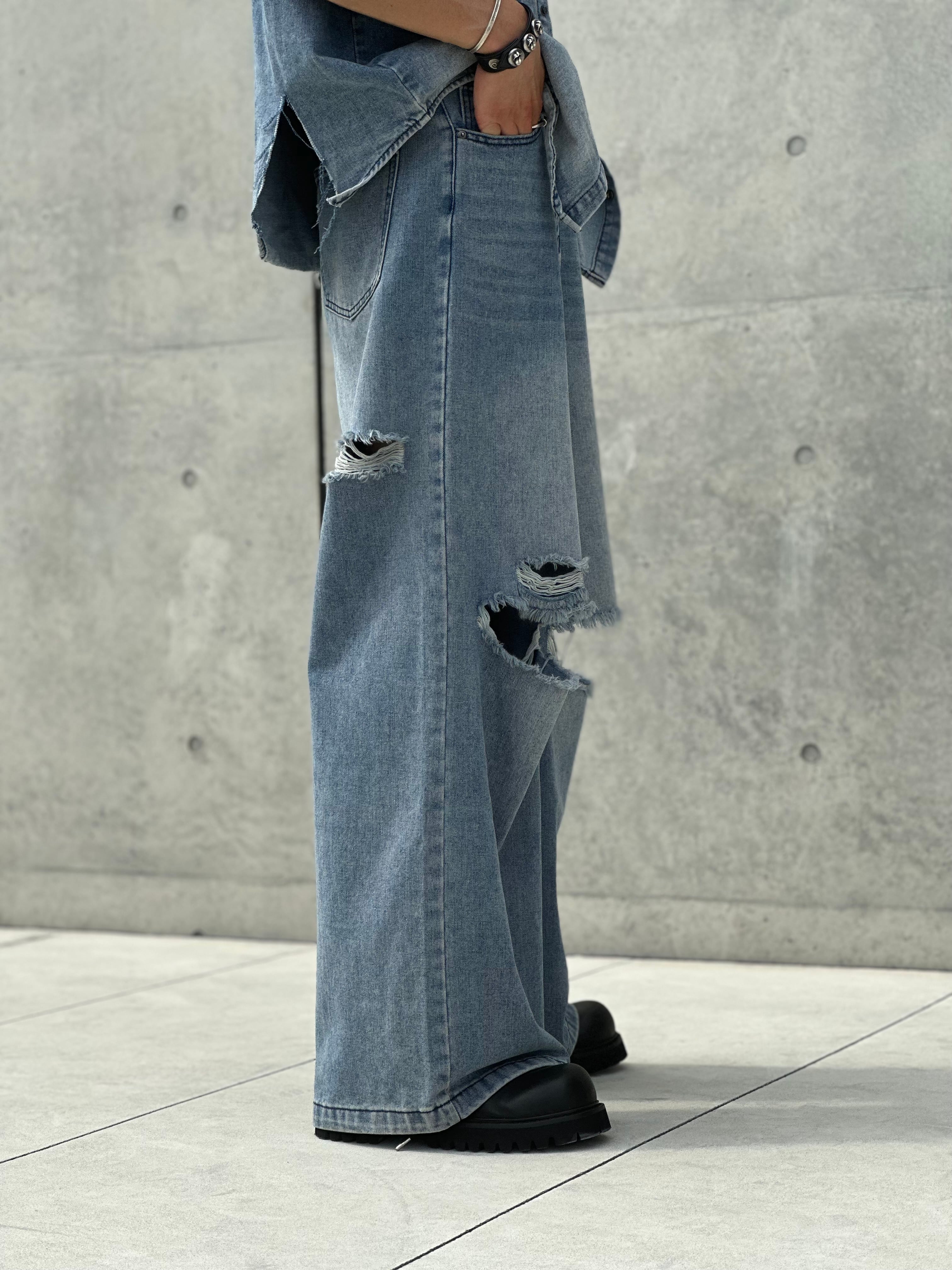 ★MARDI MERCREDI★DENIM WIDE PANTS EXTREME DESTROYED★大人気 Destroyed Super Wide Denim | MODE SPACE
