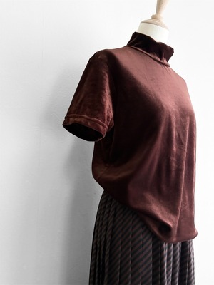 90s Chocolate Brown Velour High Neck Top