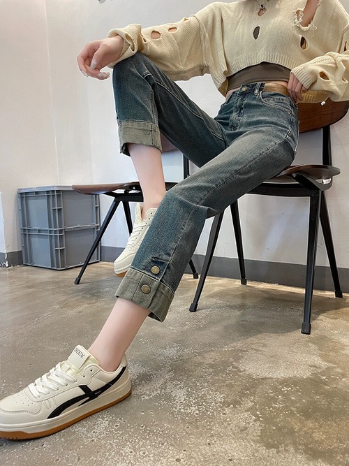 【送料無料】トップス アウター ブルゾン ジャケット スプライスシガレットパンツ女性の秋服 2023 新しいハイウエストスリムカールストレートジーンズ女性 9 点小柄 オータム 秋物 ブルゾン ジャケット レザー アウター コート チェスターコート ジャンパー rg1027a72826313587