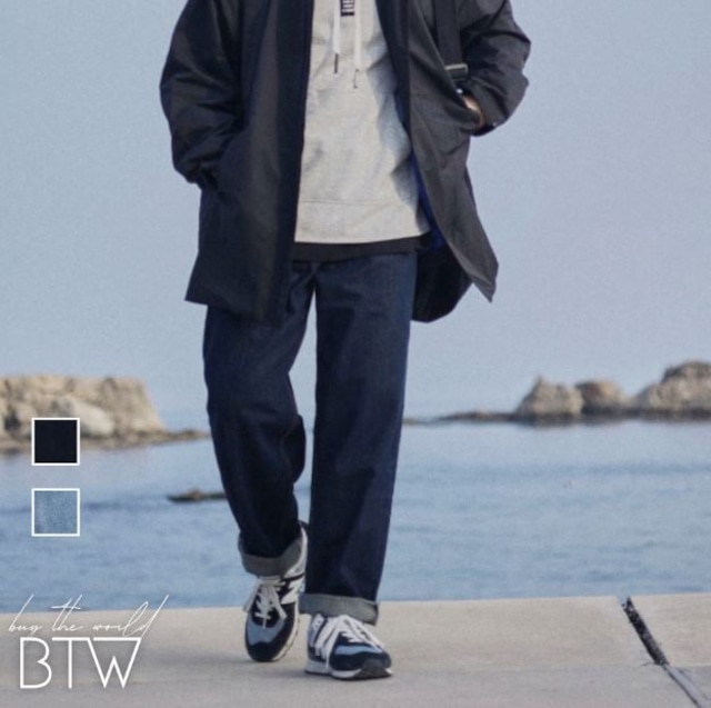 【韓国メンズファッション】デニム ウォッシュド ワイドレッグ ジーンズ 無地 ストレート ユニセックス BW2097