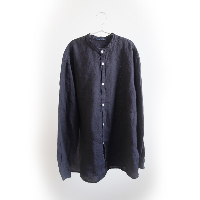 unisex band collar shirt／light weight linen〈ink black〉