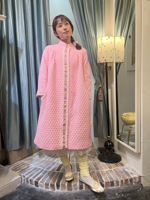 60's70's flower embroidery pink  quilting coat