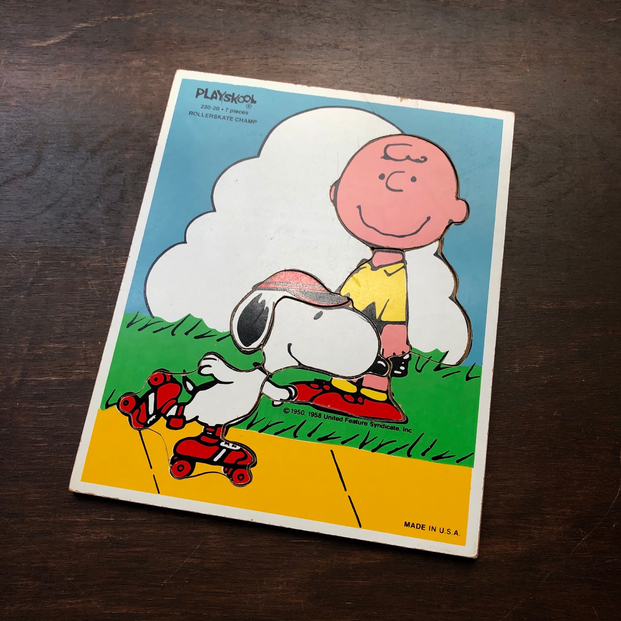 1970s 【PLAYSKOOL】 Peanuts Snoopy & Charlie Brown Wood Puzzle