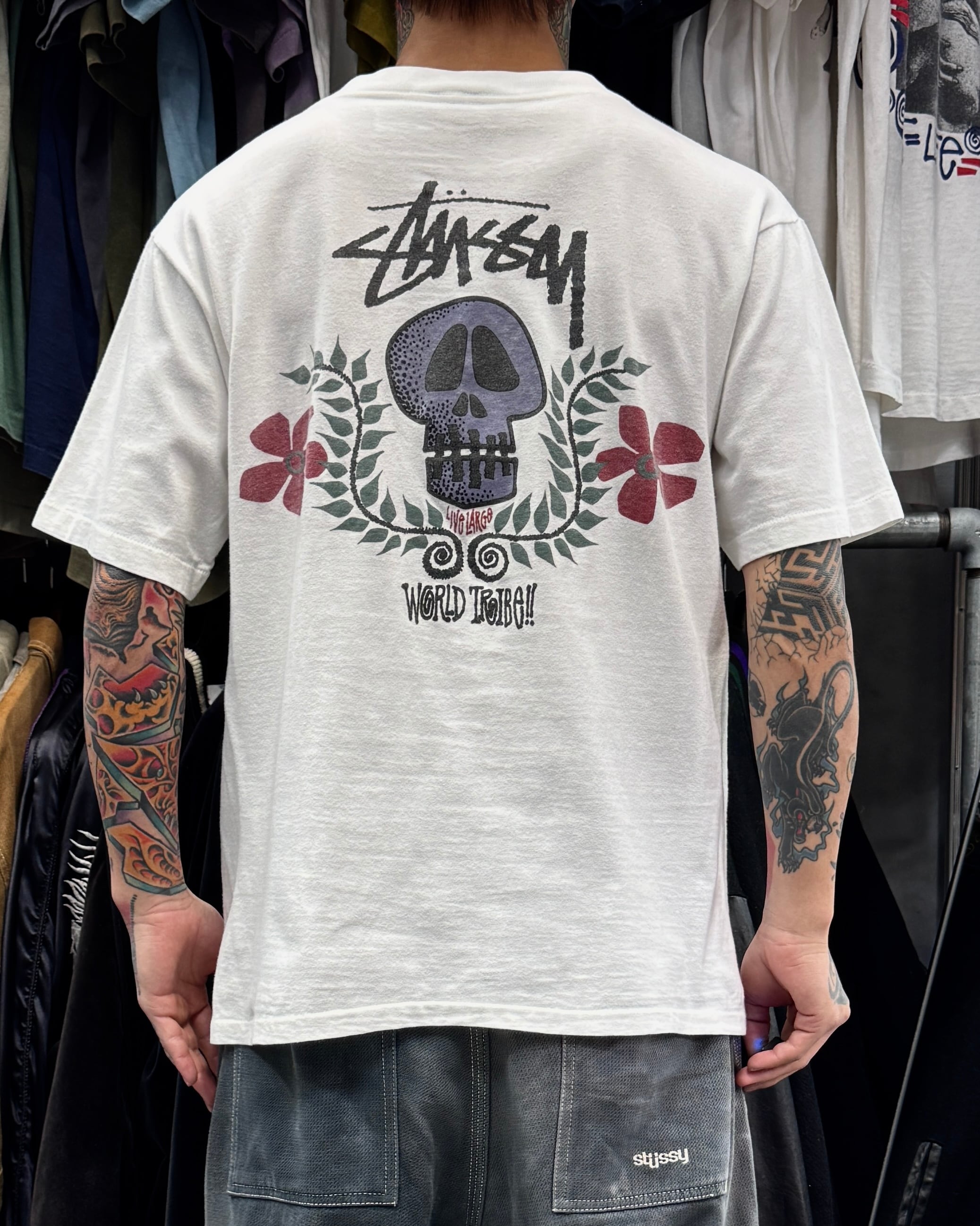 STUSSY SKULL 黒タグ　80s OLD STUSSY スカル フラワー 80's~90's old stussy Skull Flower Design Tee “黒タグ” “スカル