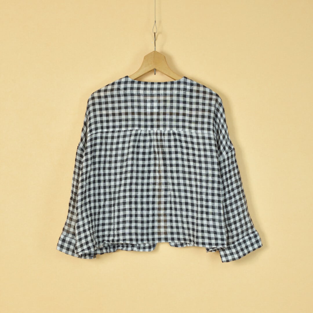 Gauze# ガーゼ G744 リネンギンガムポケットブラウス・ホワイトノイル