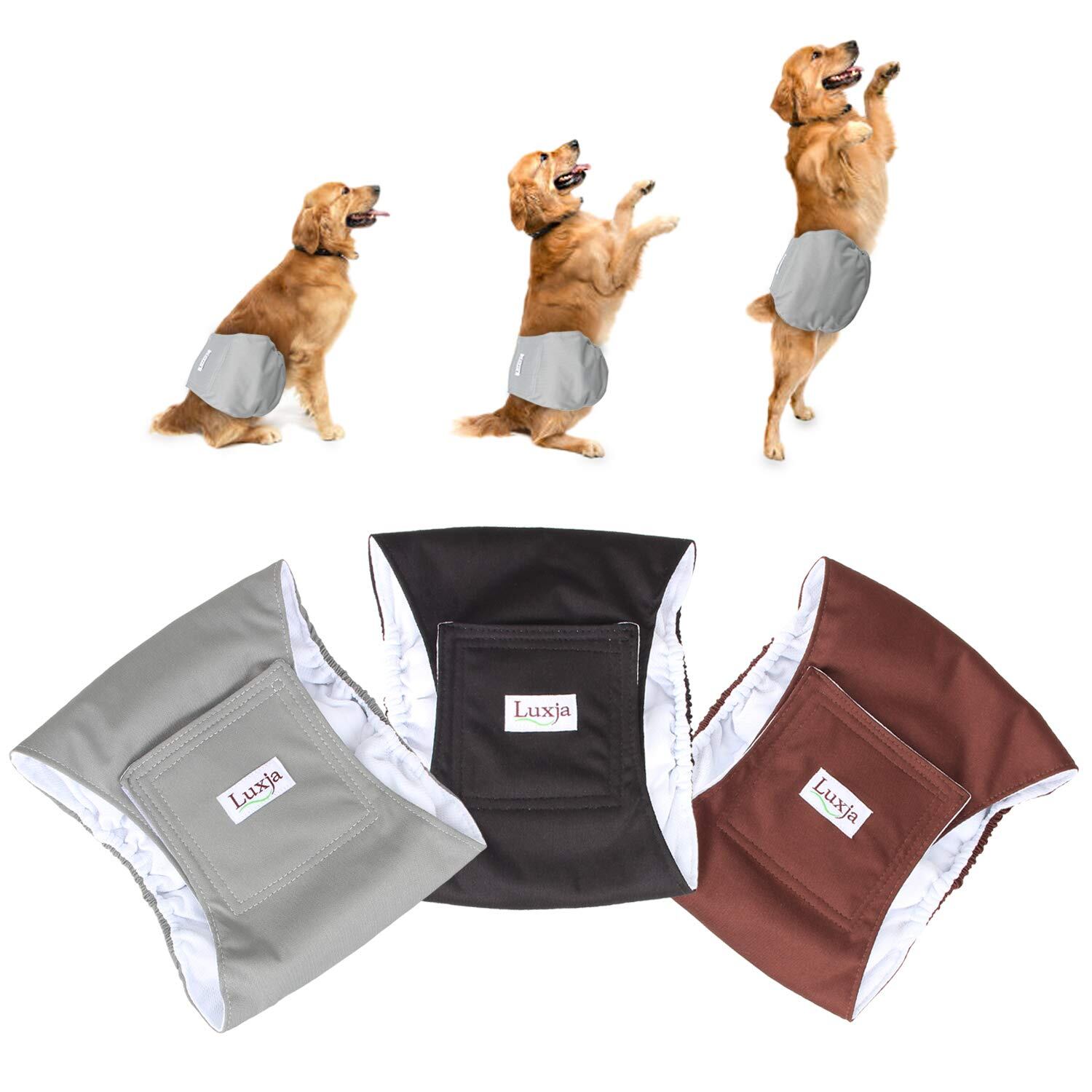 Luxja 犬用マナーベルト 男の子 メッシュ 防水 伸縮性 3点セット マーキング お漏らし オシッコ対策 お出かけ しつけ 介護用(S,黒+グレー+コーヒー色)