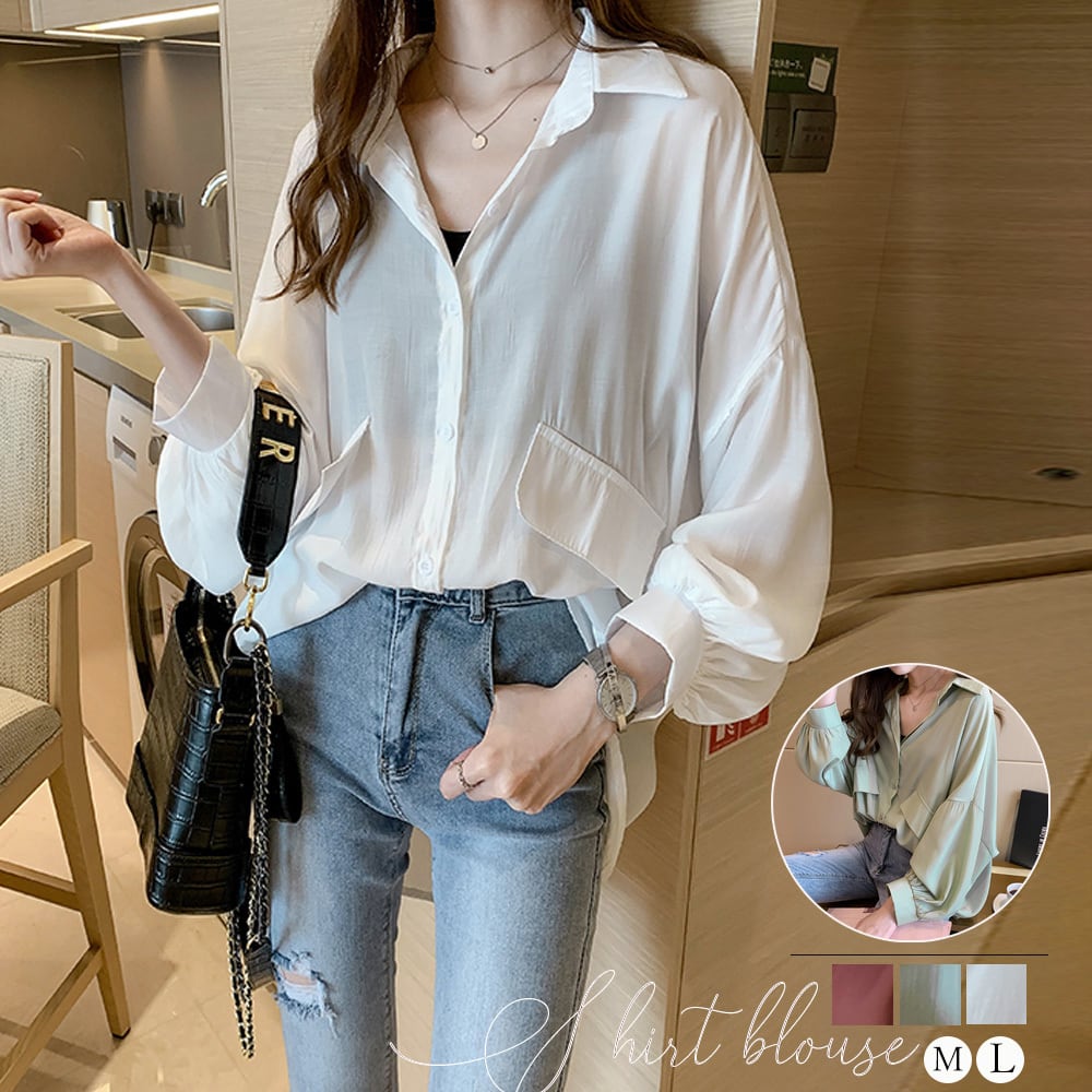 【着回し抜群★オーバーサイズデザイン】パフスリーブシャツブラウス 3カラー