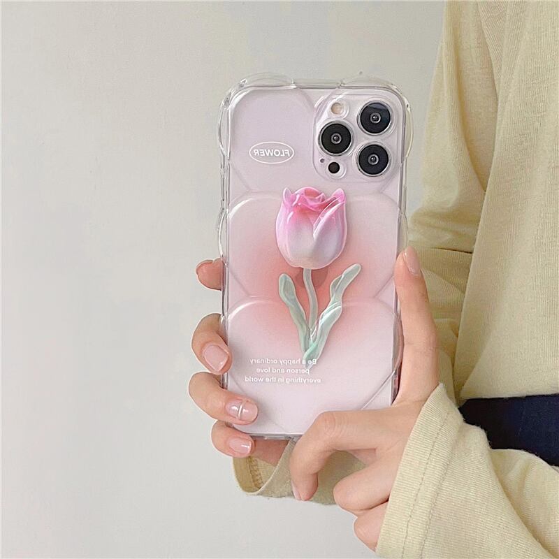 Iphoneケース チューリップ ピンク 可愛い シリコン きれいめ シンプル スマホケース 韓国 Mariquita