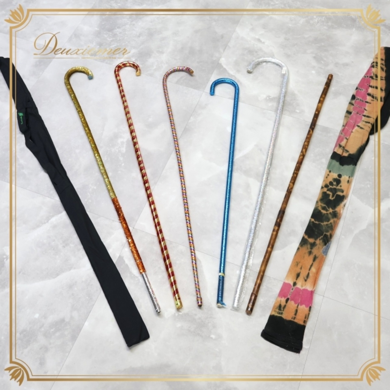 ベリーダンス 小物 まとめ売り アサヤ 6点 セット ステッキ 杖 青 赤 金 ラメ スパンコール カラフル キラキラ 小道具 ケース付き ステージ ショー レッスン 練習 木 茶 ストレート ブルー系 ゴールド系 シルバー系 ブラウン系 レッド系