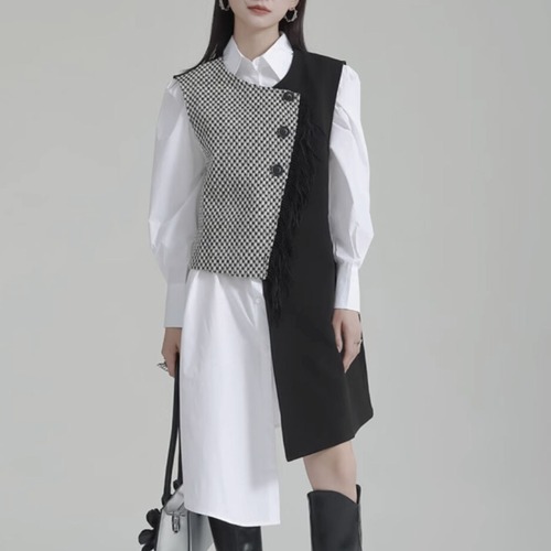 Fringed asymmetrical design gilet C0910