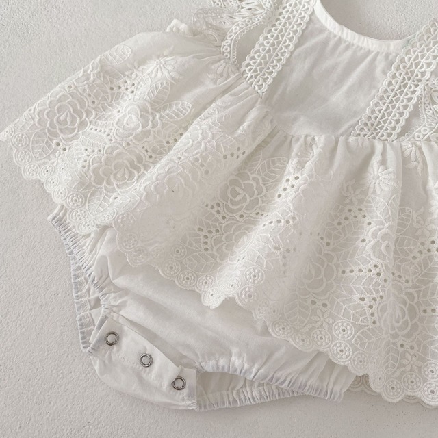 【BABY】パンチングレースフラワー刺繍ワンピースロンパース - 19
